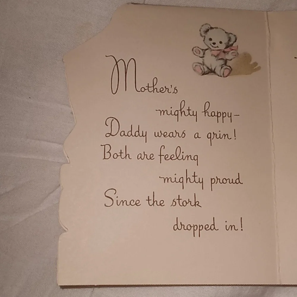 Lot of 7 Vintage A VOLLAND Baby Stork Announcement Greeting Cards w/Envelopes